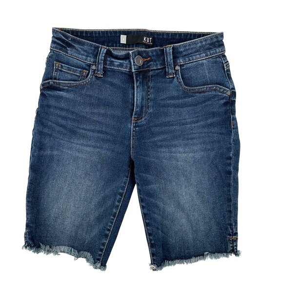 Kut From The Kloth Womens Frayed Denim Bermuda Shorts Size 0 - Picture 1 of 11